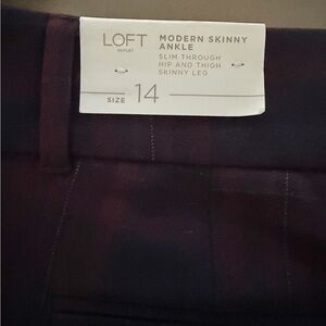 LOFT Women’s Dressy Dark Plaid Pants New with Tags Size 14 NICE!